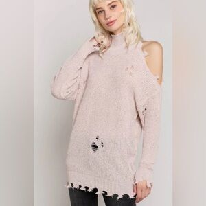 ELAN Distressed Pink Turtleneck Sweater
